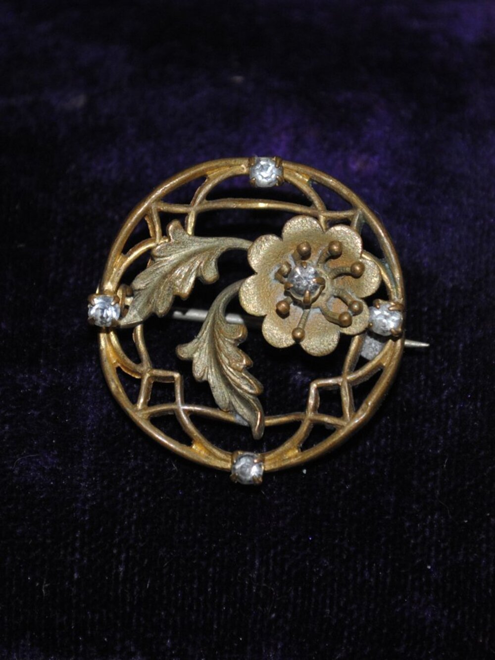 Antique Art Nouveau Brass Flower Brooch